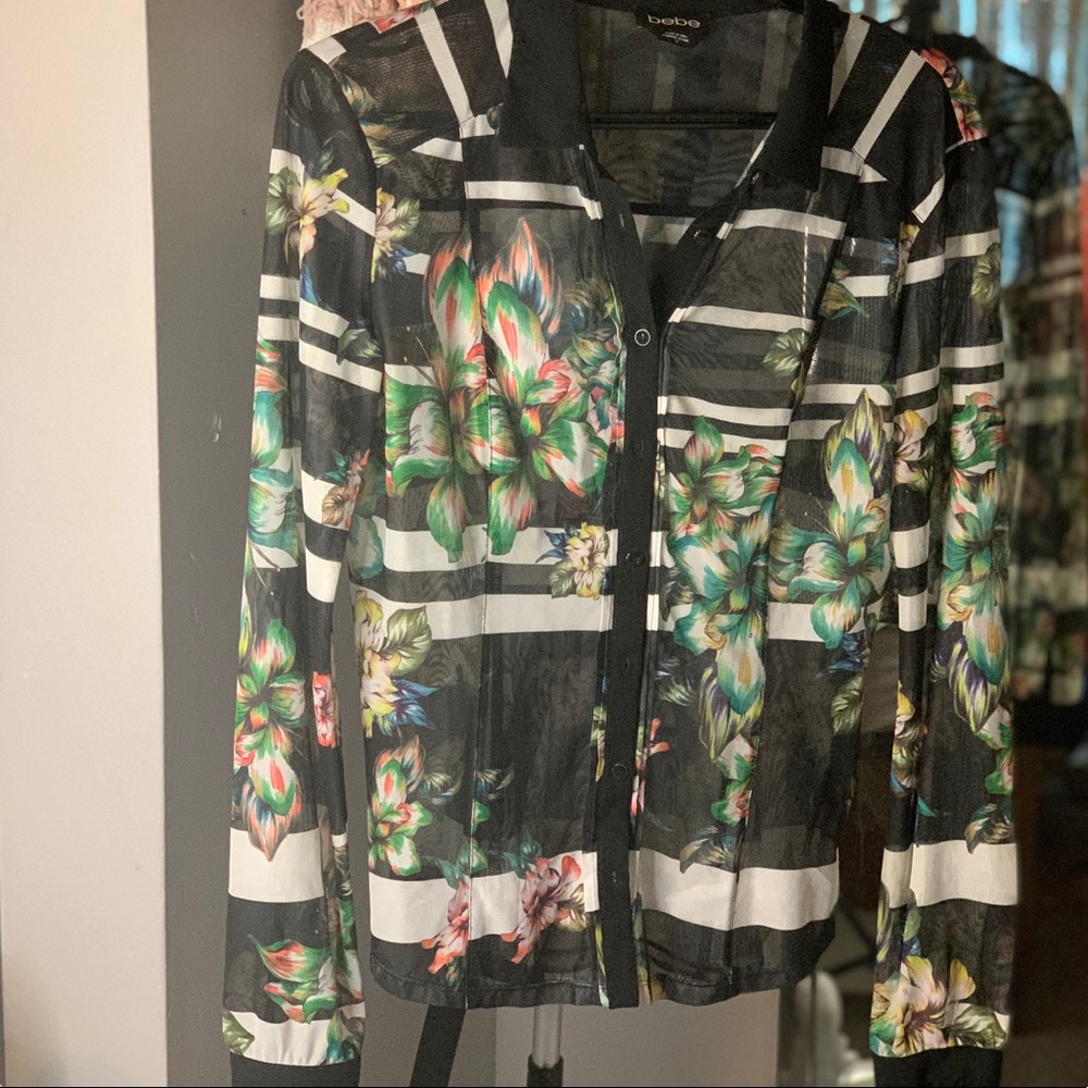 Bebe Floral Sheer Button Up